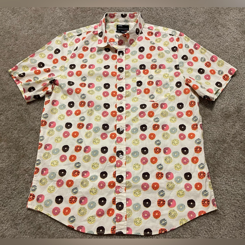 Men’s Public Opinion Donut Short Sleeve Button-Up Shirt Size M
